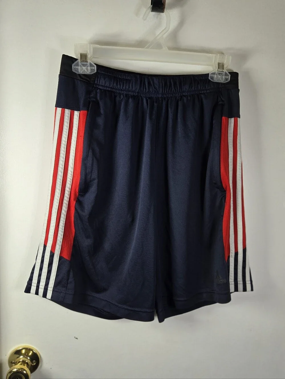 Adidas Mens Navy Athletic Shorts with Red and White Accents Preppy No Size